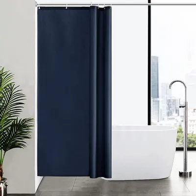Immagine prodotto di Tenda da doccia in tessuto poliestere, blu scuro, 100x200 cm, idrorepellente, resistente alla muffa, lavabile, con 6 anelli