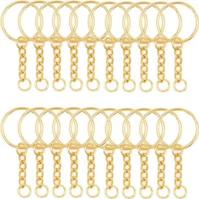 Produktbild von 100 Stück Schlüsselanhänger Ring Set,Schlüsselringe Gold,25mm Schlüsselring mit Kette Schlüsselanhänger mit Spaltringe für DIY Craft Making Schmuck Schlüsselanhänger Zubehör