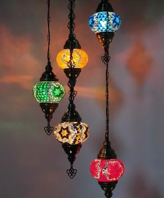 Image de Suspension turque Mozaik Lustre marocain fait main 5 ampoules multicolores