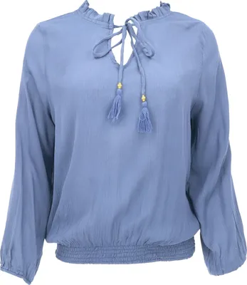 Produktbild von Schlupfpbluse Boho Chic, Luftige Langarmbluse - Blau, Damen, Viskose, Größe: S