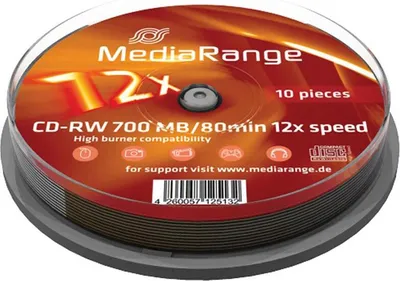 Produktbild von MediaRange CD-RW 700MB|80Min 12x Geschwindigkeit, beschreibbar, 10 Stück im Spindel