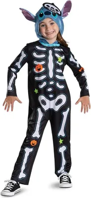 Produktbild von Disguise Disney Lilo & Stitch Skelett-Stitch Kinderkostüm-Jumpsuit, offiziell lizenziert, perfekt für Halloween, mit lustigem Skelett-Stitch-Design, für 3–4, 5–6, 7–8 Jahre, Maskenkostüm, Kind, Uni, Film, Mehrfarbig, Lilo & Stitch