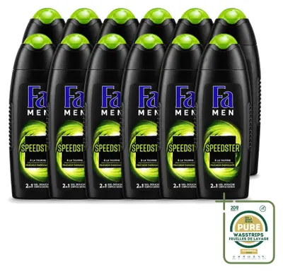 Immagine prodotto di 12 flaconi di gel doccia "Fa Men Speedster" con taurina - 250 ml - confezione da 12 pezzi