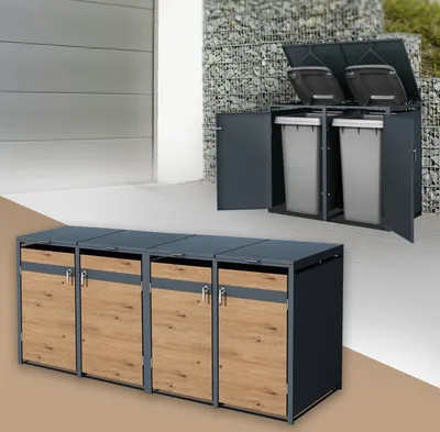 Obrázek produktu pro ML-Design 4-košový box na 4 koše 240L 264x80x116,3cm antracitový dubový vzhled, ocel, odolný proti povětrnostním vlivům/uzamykatelný
