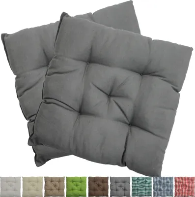 Produktbild von Stuhlkissen Genua 38x38 cm 2er Pack Sitzkissen mit Steppung, Farbe:Grau