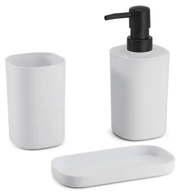 Productafbeelding van MSV Badaccessoireset, 3-delig, Lona - Kunststof - Wit