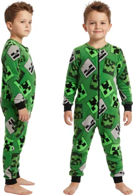 Obrázok produktu pre Minecraft Creeper Pyžamo FLÍSOVÉ pre chlapcov, TEPLÝ KOMBINEZON s kapucňou, pyžamo SO ZIPSOM 3-4 lata 98/104 cm