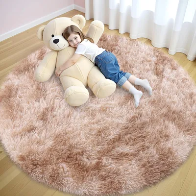 Immagine prodotto di Tappeto antiscivolo beige, lavabile, rotondo, diametro 200 cm, dal design accogliente e moderno