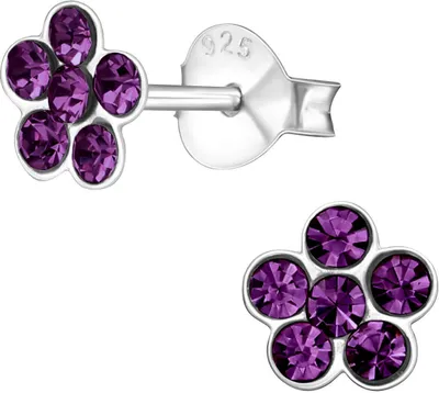 Produktbild von Ohrringe Ohrstecker 925 Sterling Silber Blume mit Kristallen in lila