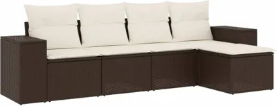 Produktbild von vidaXL 5-tlg. Garten-Sofagarnitur mit Kissen Braun Poly Rattan