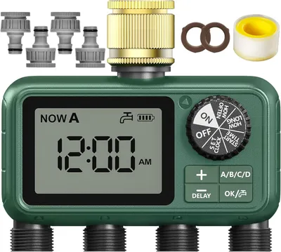 Productafbeelding van Spriengkope timer met 3 messinguitgangen, programmeerbaar, voor 4 irrigatiezones, met regensensor