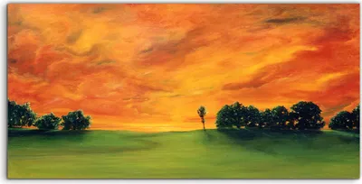 Produktbild von Coloray Acrylbild 120x60  Wandbild Acrylbilder Sonnenuntergang Grüner Hügel Malerei