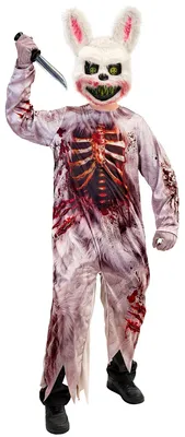 Productafbeelding van Kostuum van een zombiekonijn met konijnenmasker, geschikt voor Halloween, maat: 128