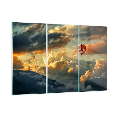 Produktbild von Bilder auf glas - Wolken Ballon Flug - 105x70cm - Glasbilder - Wandbilder - Kunstdruck - zum Aufhängen bereit - Wanddekoration aus Glas - Glas Bilder - Wandbild auf Glas - 3 Teile - GCE105x70-3791