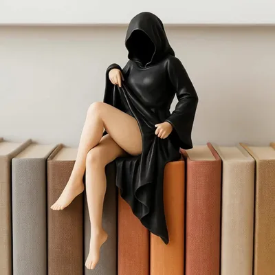 Productafbeelding van Gotische sculptuur van een vrouw in een zwarte jurk - gotisch - Vrouwelijke sculptuur - Tafeldecoratie - Sculptuur van een meisje - Halloweenornamenten - Bureauaccessoire