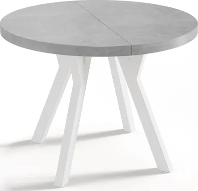 Obrázek produktu pro Designový Kulatý Rozkládací Jídelní Stůl – Styl Podkroví, Industriální, Úsporný – Bílé Nohy – 100–200 cm – 6–8 Míst na Sezení  – Šedý Beton - 200 cm