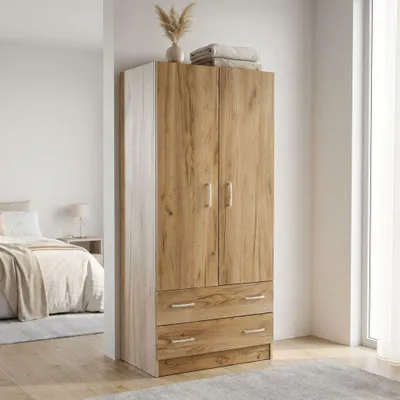 Immagine prodotto di Milani Home - armadio 2 ante e cassetti, rovere grigio, 80 x 52 x 180 cm, truciolare bilaminato
