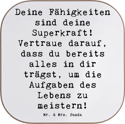 Produktbild von Mr. & Mrs. Panda Becheruntersetzer Spruch Vertrauen in Fähigkeiten - Weiß - Geschenk, Design Untersetzer, für Gläser, an sich glauben, Zuversicht, unterleger, eigene