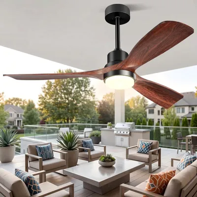 Produktbild von Deckenventilator mit Licht – 132 cm, braun – 6 Geschwindigkeitsstufen – Holz – für Innen- und Außenbereich