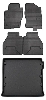Image de Tapis en caoutchouc + bac de coffre pour Nissan Pathfinder 2005-2010 (5 places) – 5 pièces, noirs, sur mesure