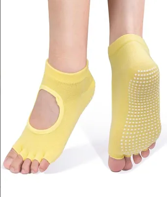 Obrázok produktu pre CHPN – Antiprokluzné joga ponožky – športové ponožky – joga – protišmykové – žlté ponožky – veselé farebné ponožky – ponožky – joga ponožky – ponožky s oddelenými prstami – tanečné ponožky – veľkosť 35-39