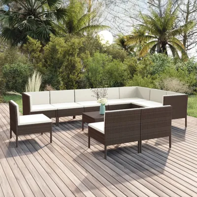 Produktbild von "2024 Moderne" 11-tlg. Garten-Lounge-Set mit Auflagen Poly Rattan Braun - Gartenset Sitzgruppeen Neu1872364