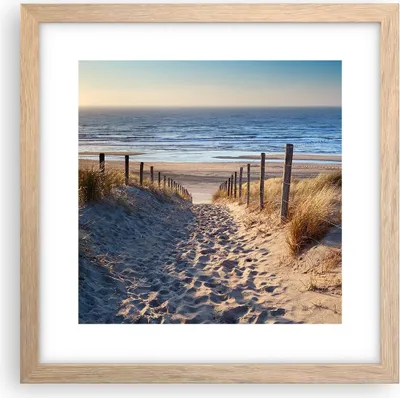Produktbild von Gerahmtes Poster - Rahmen in heller Eiche - Meer Strand Düne - 30x30 cm - Wand Bild - Wanddeko - Wandbilder - Kunstposter - Wandposter - Bilderrahmen - Bilder - Kunstdruck - Wandbild - P2NAC30x30-3612