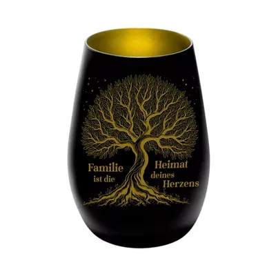 Produktbild von Stölzle Windlicht aus Glas schwarz gold mit Lasergravur „Familie ist die Heimat deines Herzens “persönliches Geschenk für Freunde, Familie und Partner