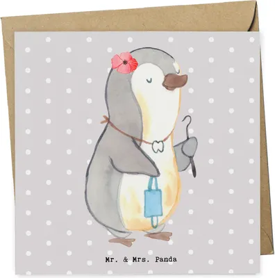 Produktbild von Mr. & Mrs. Panda faltkarte Zahnärztin Herz - Grau Pastell - Geschenk, Glückwunschkarte, Klappkarte, anlasskarte, doppelkarte, Grußkarte