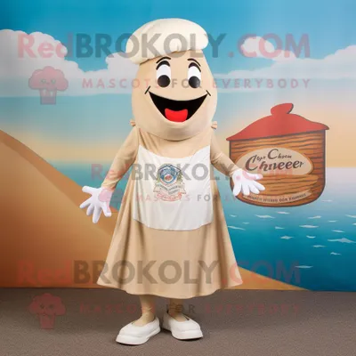 Productafbeelding van Tan Clam Chowder mascotte REDBROKOLY kostuum karakter gekleed met een hemdjurk en pochetten