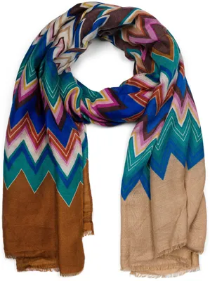 Produktbild von styleBREAKER Damen Schal mit buntem Zick Zack Zacken Muster, Stola mehrfarbig gezackt 01017154