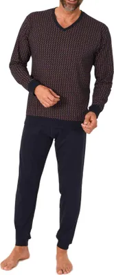 Produktbild von Normann Herren Schlafanzug langarm Pyjama mit Bündchen in eleganter Optik mit V-Hals ; navy , 52
