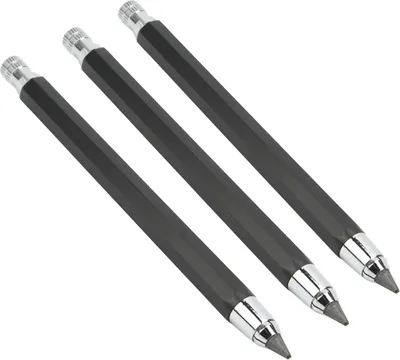 Produktbild von Mechanische Markierpotloden Tischlerbleistift 56 mm 3 Stück mit eingebautem Spitzer für Holzarbeiten (schwarz)