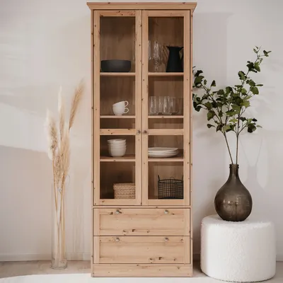 Produktbild von Homestyle4u Vitrine Holz Vitrinenschrank Braun Wohnzimmerschrank Kommode