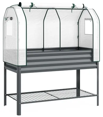 Immagine prodotto di Fioriera rialzata in metallo con struttura a serra | Colore: Grigio scuro | Dimensioni: 55x120x140 cm