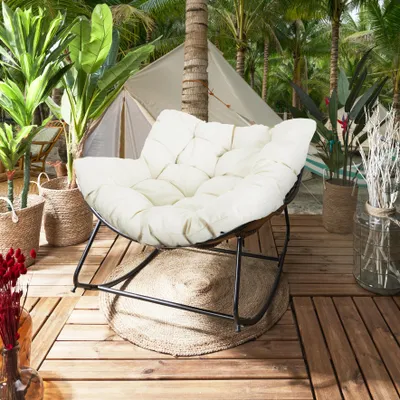 Image de Fauteuil à Bascule - HOME DECO FACTORY - Tulum - Coussin - Beige et Marron