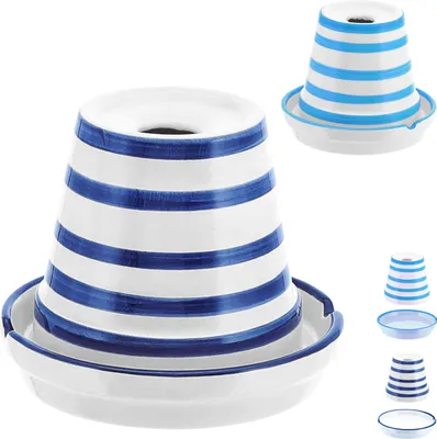 Produktbild von Sturmaschenbecher 2er Set weiß dunkelblau hellblau gestreift Ø12cm Dolomit Aschenbecher Windaschenbecher Topf