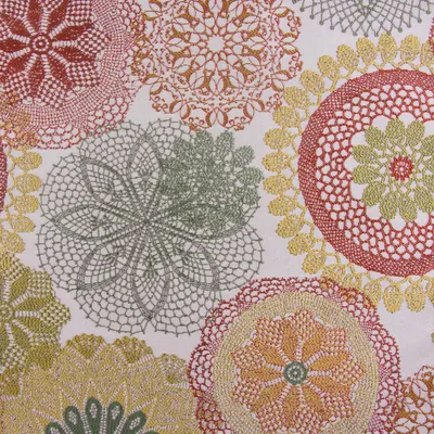 Produktbild von Polsterstoff Meterware Dekostoff Doily Mandala Blumen gelb grün