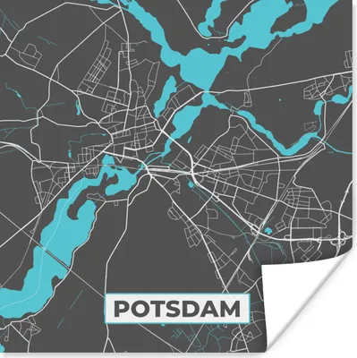 Produktbild von MuchoWow® Poster Karte - Stadtplan - Potsdam - Deutschland - Blau 75x75 cm - Wand Dekoration