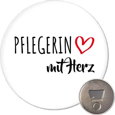 Produktbild von Huuraa Magnet Pflegerin mit Herz 59mm Kühlschrankmagnet rund Flaschenöffner Geschenkidee