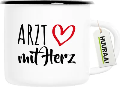 Produktbild von Huuraa Emaille Tasse Arzt mit Herz 300ml Vintage Campingbecher Geschenkidee