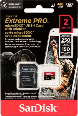 Obrázek produktu pro SanDisk Extreme PRO, 2 TB, MicroSDXC, Třída 10, UHS-I, 250 MB/s, 150 MB/s