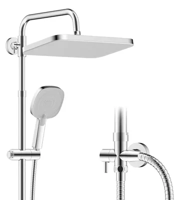 Image de Kit de douchette de régénération avec fonction d'auto-nettoyage, barre de douche en acier inoxydable, panneau blanc avec cadre chromé de 30x20 cm