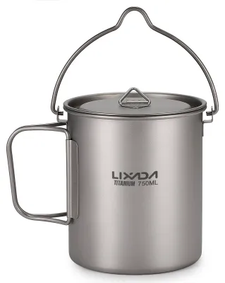 Obrázek produktu pro Ultralehký titanový hrnec 750 ml Přenosný titanový hrnek na vodu s víkem a skládací rukojetí Venkovní kempování Vaření Piknik