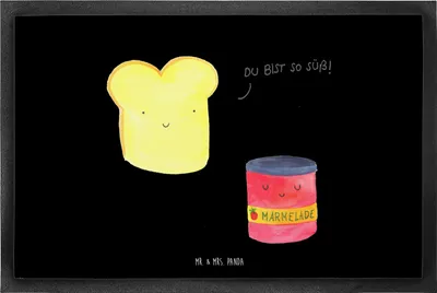 Produktbild von Mr. & Mrs. Panda Fußabtreter Toast Marmelade 60 x 90 cm - Schwarz - Geschenk, Toastbrot, Brot, Küche Deko, Schmutzfangmatte, Bodenvorleger, Gummimatte, fußmatte, Süß