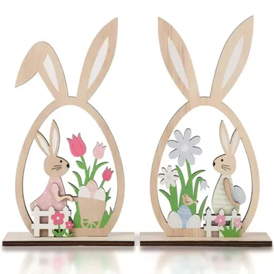 Produktbild von Osterhasen Holzdeko im Ei-Design – Liebevolle Osterdekoration aus Holz für Tisch, Fensterbank & Regal, Frühlingsdeko zu Ostern