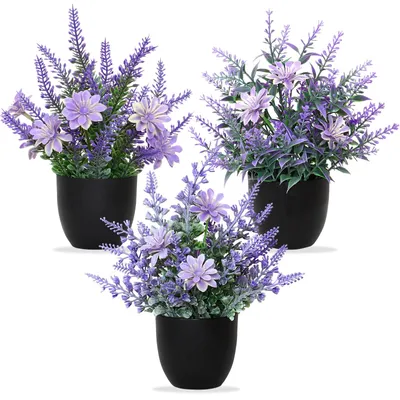 Productafbeelding van Set van 3 kunstplanten met pot in zwart - Lavendel