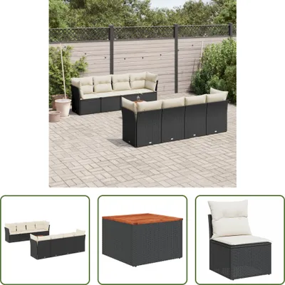 Produktbild von The Living Store 9-tlg. Garten-Sofagarnitur mit Kissen Schwarz Poly Rattan
