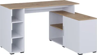 Obrázok produktu pre Rohový stôl Vicco Rudy Biely/remeselník 135 x 110 cm s policami, Model 57324