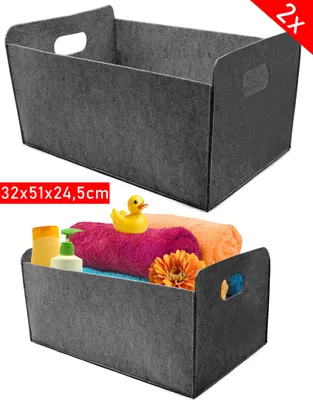 Produktbild von 2er Set stabiler XXL Filzkorb, Shopping-Bag, große Einkaufstasche mit Henkel - faltbarer Organizer - Kaminholztasche - Faltkorb - Dunkelgrau